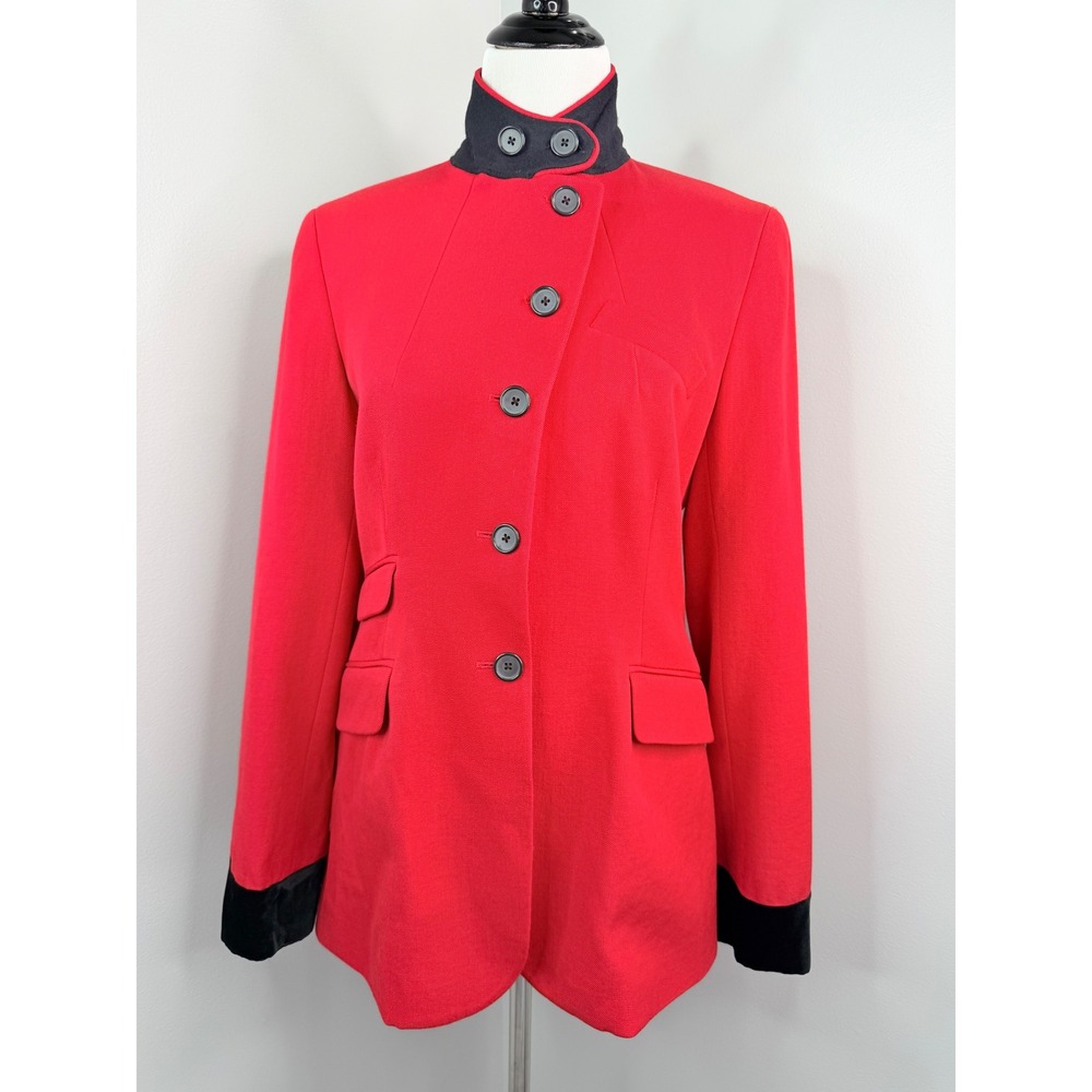 DKNY Donna Karan Red Wool Blazer Velvet Trim Equestrian Jacket Vintage Size 10